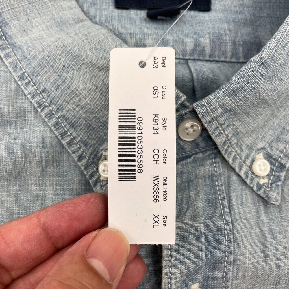 J. Crew Jean Shirt Mens 2XL Blue Denim Look Button Down Short Sleeve NWT - Picture 8 of 11